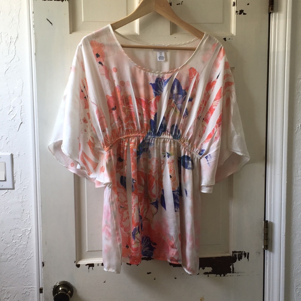 Motherhood Maternity White Floral Print Dolman Sleeve Blouse